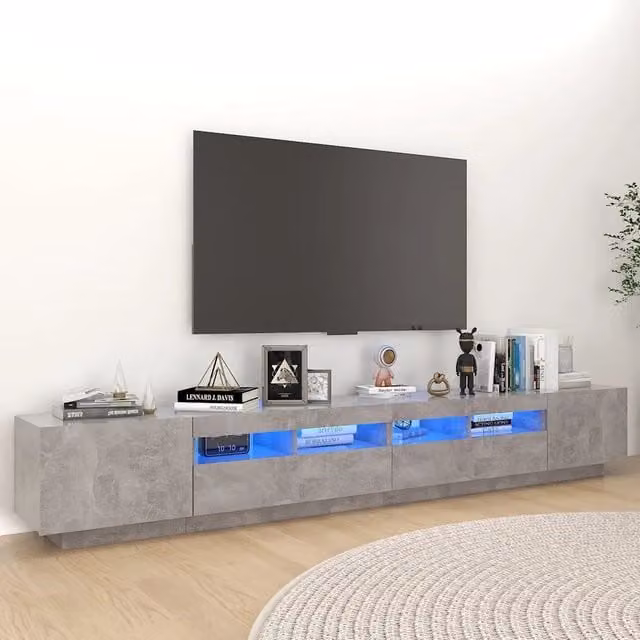 Mobile Porta TV Moderno vidaXL con Luci LED Integrate Grigio Cemento L: 260 cm, P: 35 cm, H: 40 cm – 1