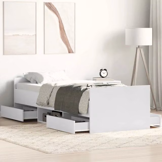 Giroletto con Testiera e Pediera-Struttura Letto Bianco 90x190 cm