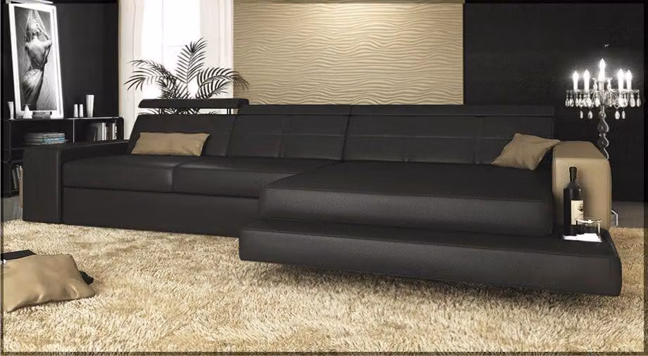 Ecksofa Couch Polster Wohnlandschaft Eck Ecke Leder Sofa Schwarz L-Form