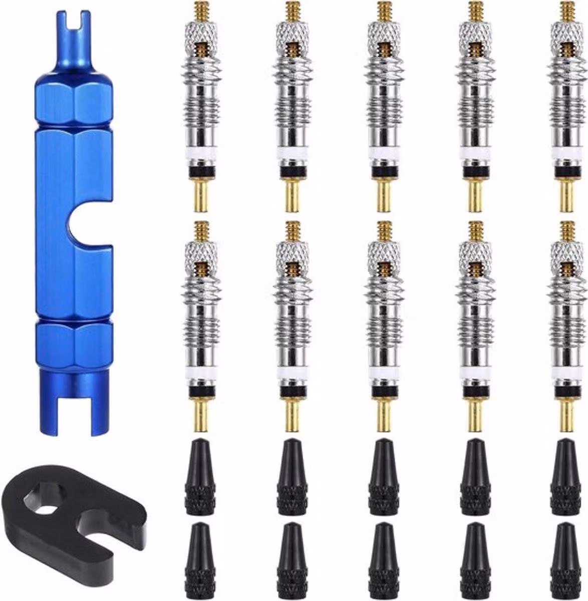 Kit di strumenti per rimuovere le spine delle valvole tubeless, ideale per mountain bike e bici da corsa. Include uno strumento per la riparazione e la sostituzione delle valvole tubeless (in rame)