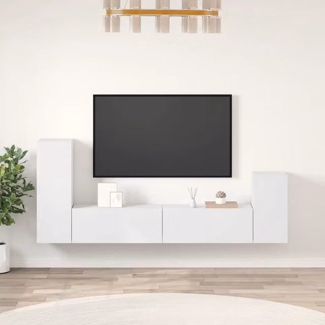 Set di Mobili Porta TV 4 pz-Credenza per TV Bianco in Legno Multistrato 395751