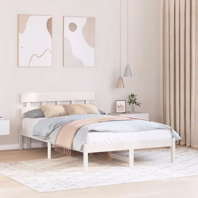 Struttura del letto moderna vidaXL in legno massello di pino bianco, L/P/H: 190 x 140 x 80,5 cm