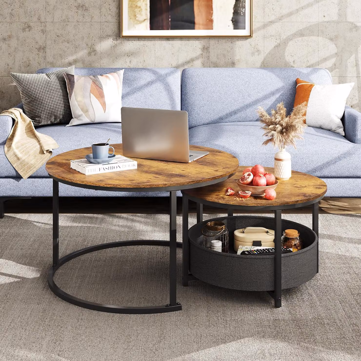 Set di 2 tavolini da salotto moderni Aosom Italy, design 2-in-1 flessibile, Marrone, L/P/H: 80 x 80 x 48,2 cm – 2