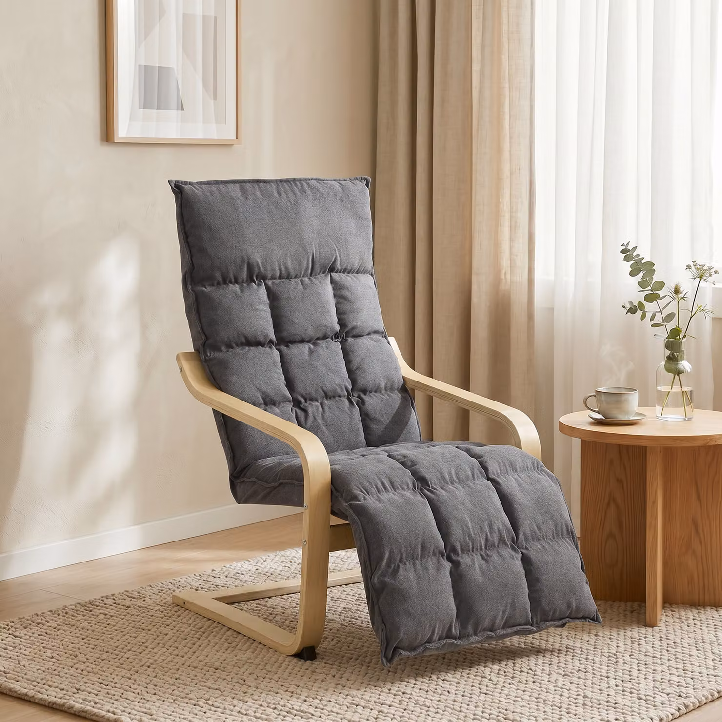 Poltrona Relaxing Recliner HOMCOM in Velluto Grigio con Braccioli e Base in Legno di Betulla per il tuo Salotto Moderno – 2