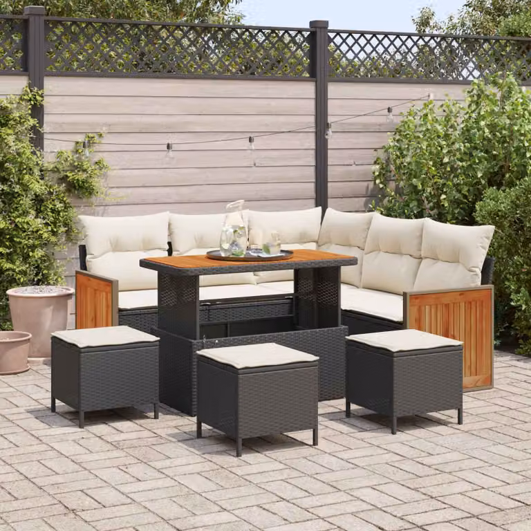 vidaXL Set Divano da Giardino a L da 9 Posti con Cuscini Nero e Beige