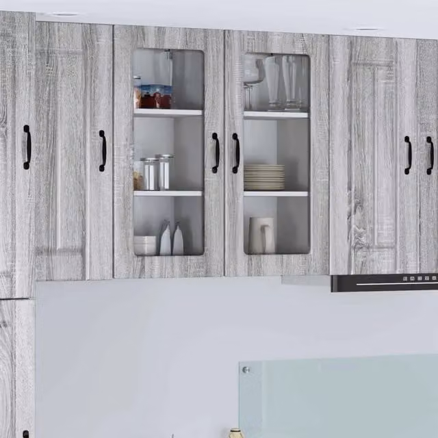 Set di 2 pensili da cucina moderni vidaXL in legno grigio con ante scorrevoli, L/P/H: 40 x 31 x 80 cm