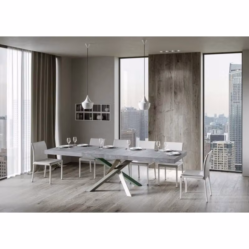 Tavolo allungabile Volantis Premium ITAMOBY con telaio a X in metallo, finitura Cemento e Multicolore, L: 180/440 cm, P: 90 cm – 2