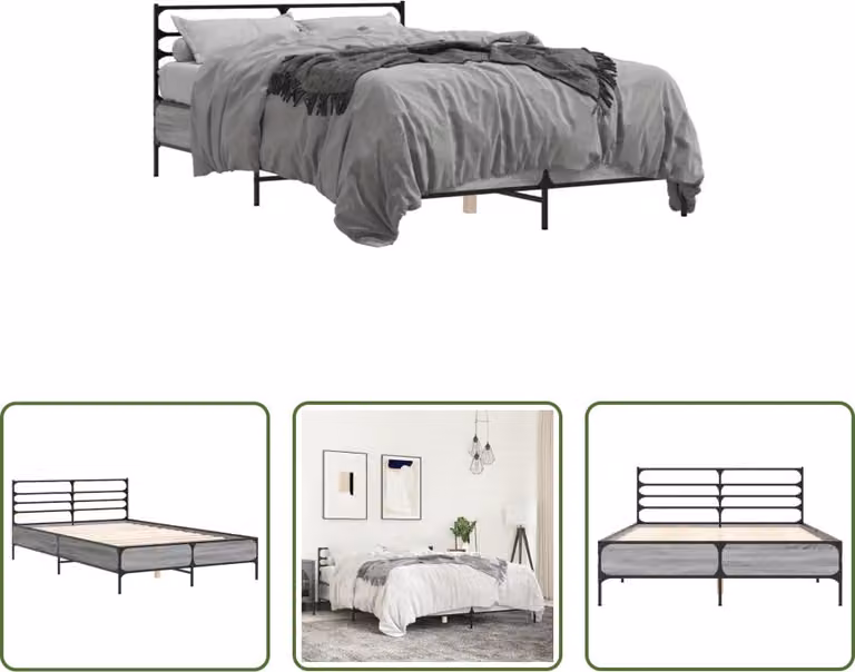 The Living Store Struttura letto grigio Sonoma 120x200 cm in legno e metallo