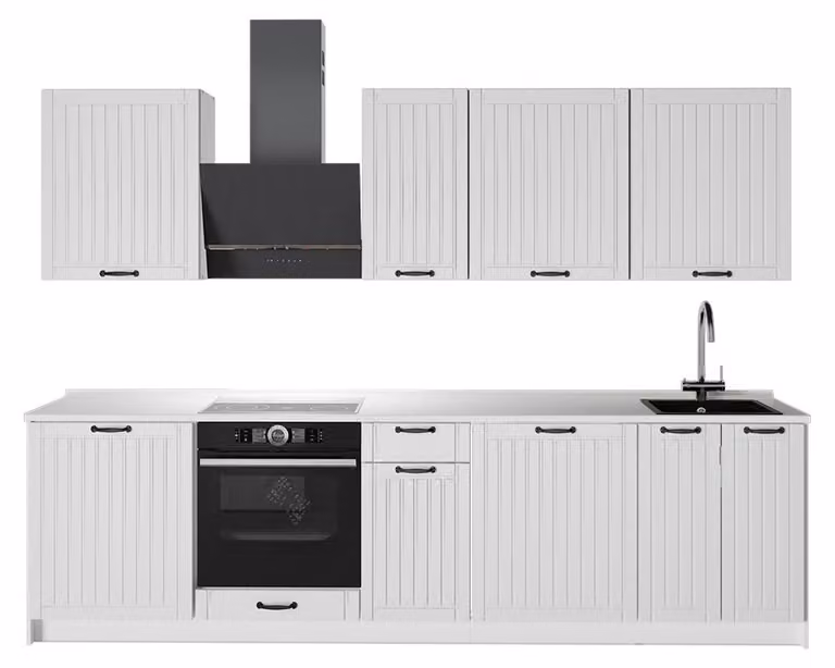 Cucina componibile Vicco Fame-Line Bianco rustico/Bianco 280 cm senza piano di lavoro, Model 64247