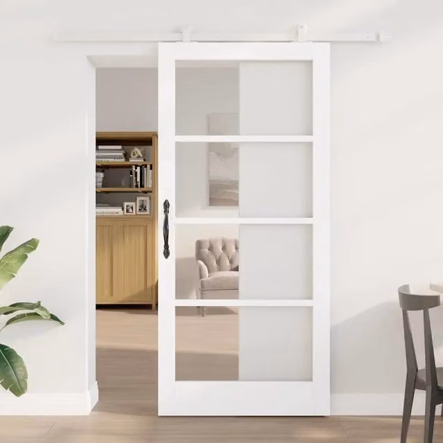 Porta scorrevole ORKDAL vidaXL in legno di pino e vetro Bianco L: 93 cm, H: 202 cm
