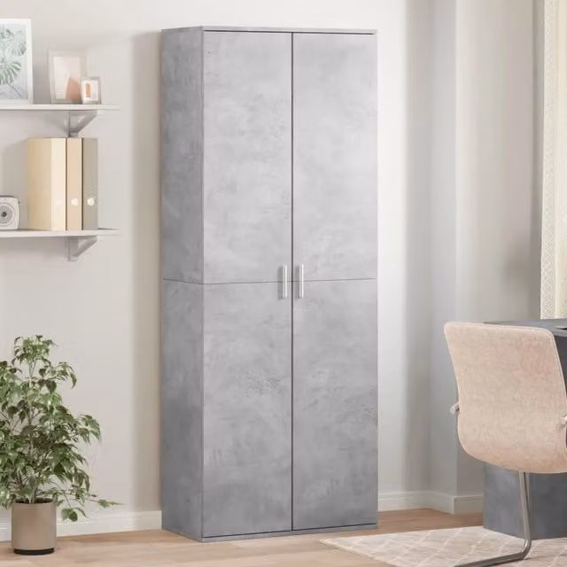 Credenza-Buffet-Armadio da cucina Grigio Cemento 70x35x180 cm in Legno Multistrato 293778