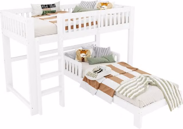 Set letto a castello modulare per bambini 90x200 cm in legno di pino; bianco