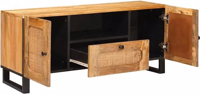 Mobile TV moderno in legno di mango massello marrone con vani porta media L: 105 cm, P: 33 cm, H: 46 cm – 1