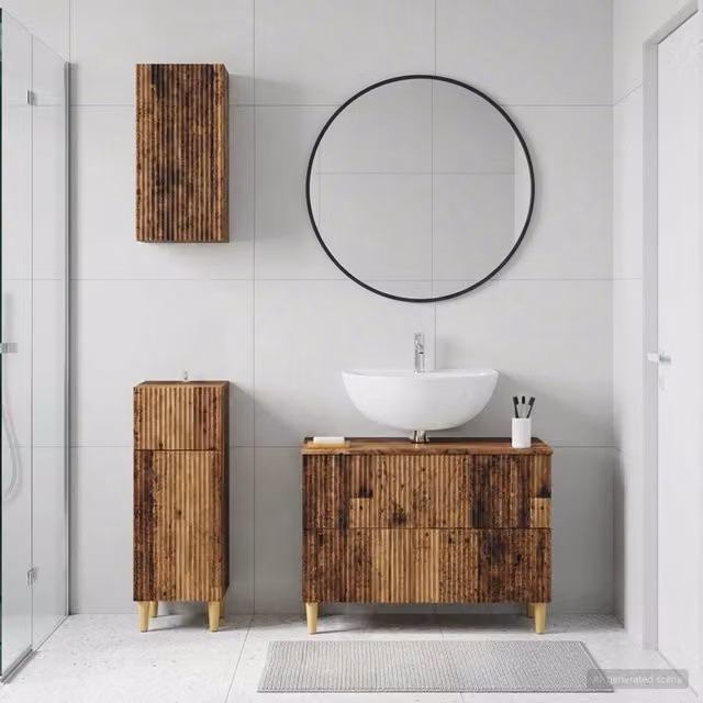 Set di mobili da bagno moderni vidaXL in legno marrone con armadietto a parete e mobile lavabo composto da 3 pezzi