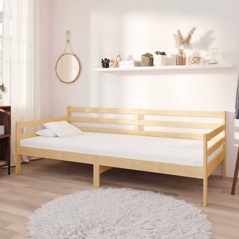 vidaXL Divano Letto in Legno Massello di Pino con Materasso in Schiuma, Colore Bianco, L/P/H: 204 x 98 x 70 cm