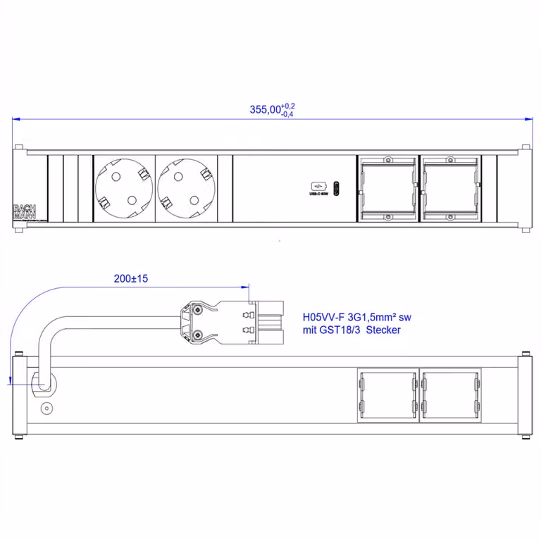 Bachmann CONI - Presa multipla - corrente alternata 250 V - ingresso, ingresso GST18i3 - connessioni in uscita: 2 (2 x CEE 7/3,