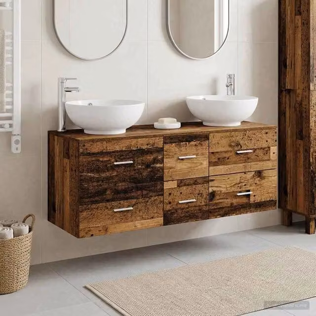 Set di mobili da bagno moderno vidaXL in legno e MDF marrone con vanità e mobiletto laterale L/P/H: 129 x 38,05 x 80 cm