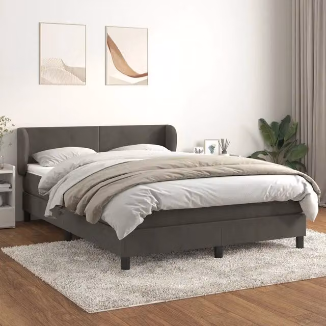 Letto Ibrido con Giroletto a Molle e Materasso vidaXL in Velluto Grigio e Bianco L/P/H: 140 x 200 x 88 cm