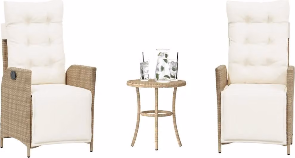 Maison Exclusive - Set da bistrot 3 pezzi con cuscini in polyrattan beige