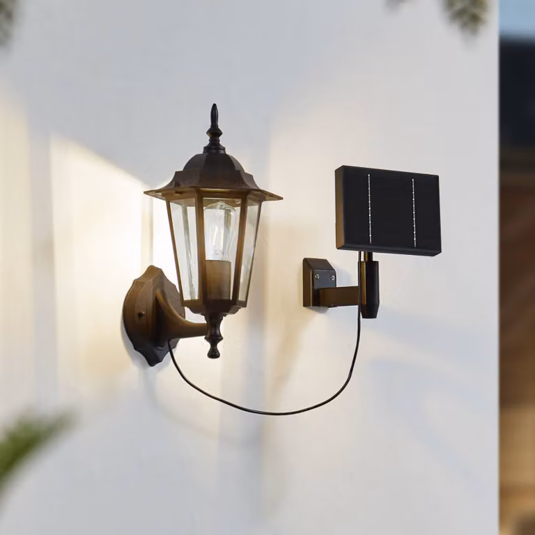 Lindby Lampada da parete solare a LED Sayata, nera, alluminio, lanterna Sayata, Nero, Alluminio, Moderno, Lampada solare da esterni