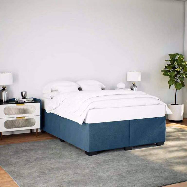 vidaXL Giroletto in Velluto Blu con Listelli in Legno, L/P/H: 140 x 190 cm