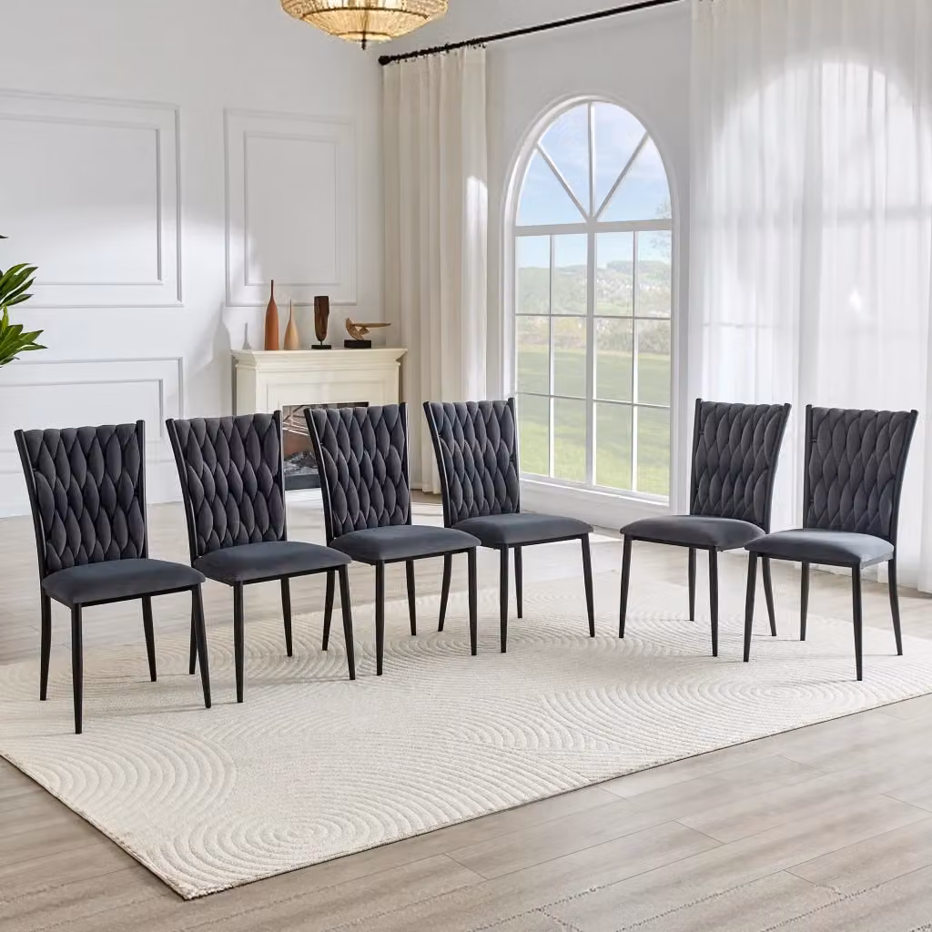Sedia da pranzo REDOM in velluto grigio con gambe in metallo nero opaco – 2