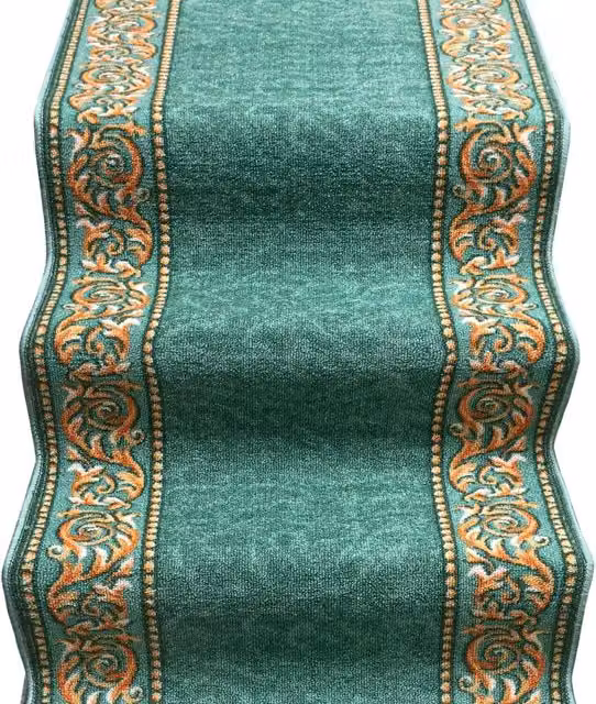 Passatoia EMMEVI Verde Stile Barocco Orientale per Scala, Corridoio o Cucina, Lavabile e Antiscivolo, L/P: 67 x 850 cm