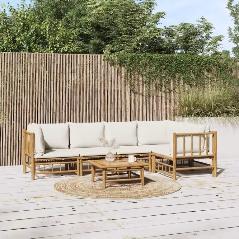 Maison Exclusive - Set da giardino da 6 pezzi con cuscini color bianco crema in bambù