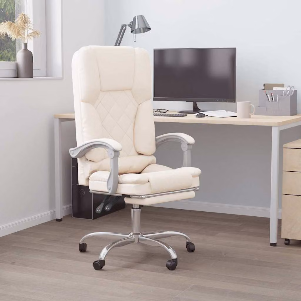 vidaXL Poltrona da Ufficio Executive Beige in Similpelle con Braccioli e Ruote