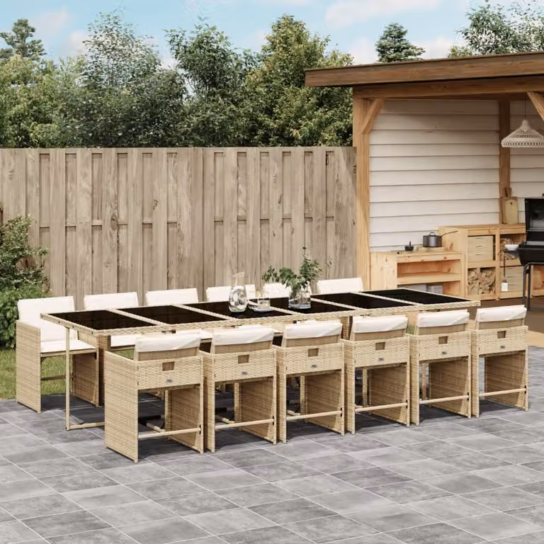vidaXL Set da Pranzo da Giardino 13 pz in Polyrattan con Cuscini Beige e Piano in Vetro