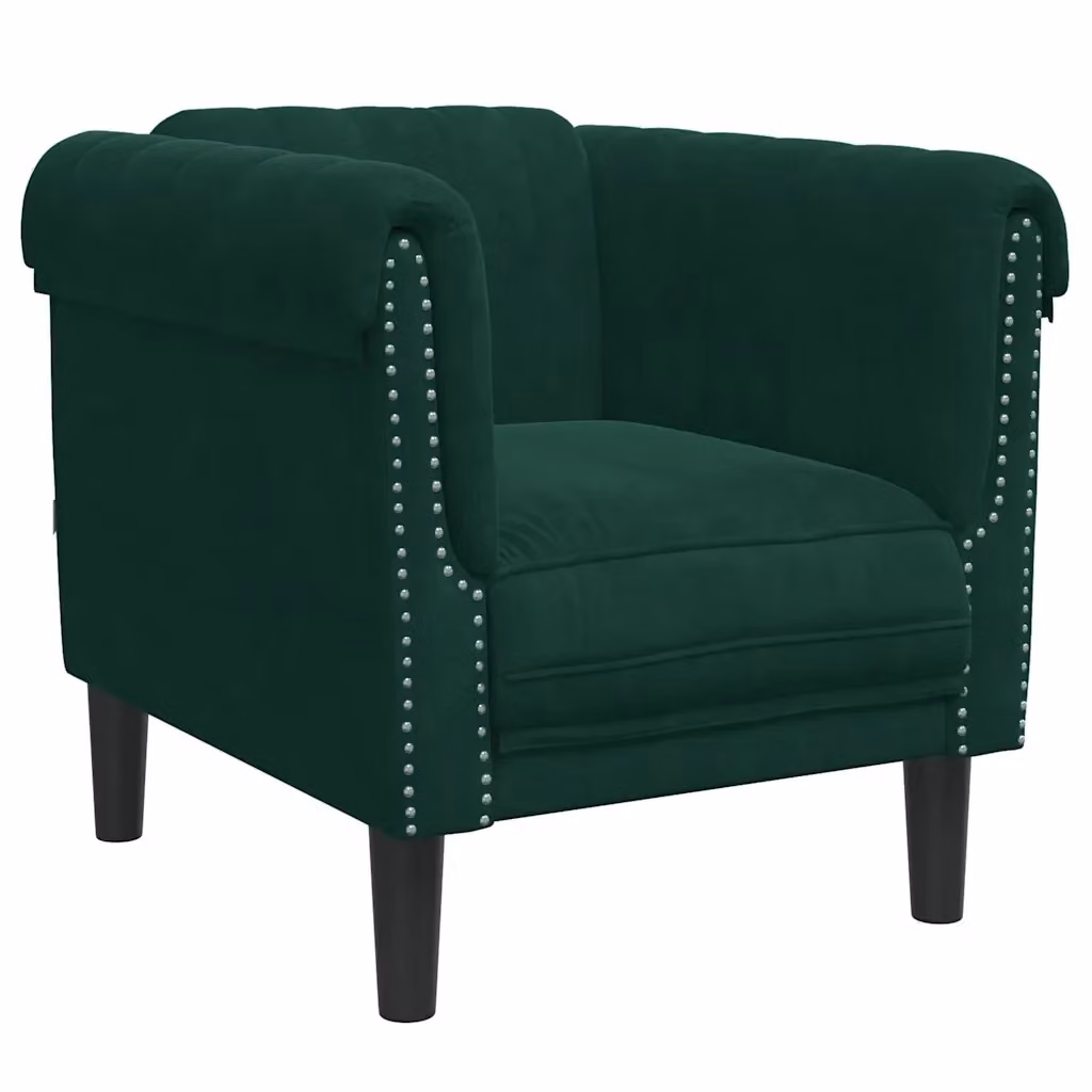 Poltrona moderna vidaXL in velluto verde con struttura in legno massiccio e braccioli – 2