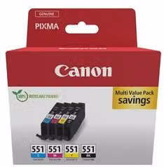 Multipack di cartucce inchiostro Canon CLI-551 CHROMALIFE 100+ Colori Nero, Ciano, Magenta e Giallo