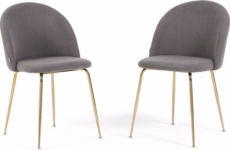 Set di 2 sedie da pranzo imbottite in velluto a coste, gambe in metallo, design elegante per cucina, sala da pranzo, bar e ristoranti - SARA - Grigio/Oro
