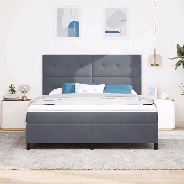 Letto a molle con testiera in velluto grigio vidaXL L/P: 180 x 200 cm – 1