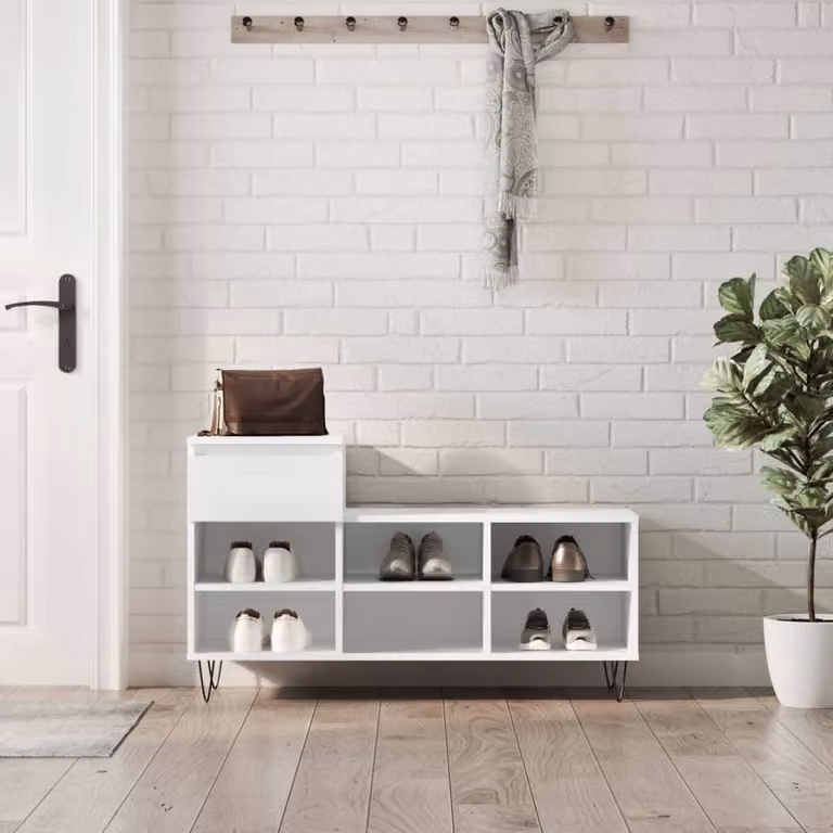 Scarpiera moderna vidaXL bianca con ante e ripiani, da appendere al muro, L: 102 cm, P: 36 cm, H: 60 cm