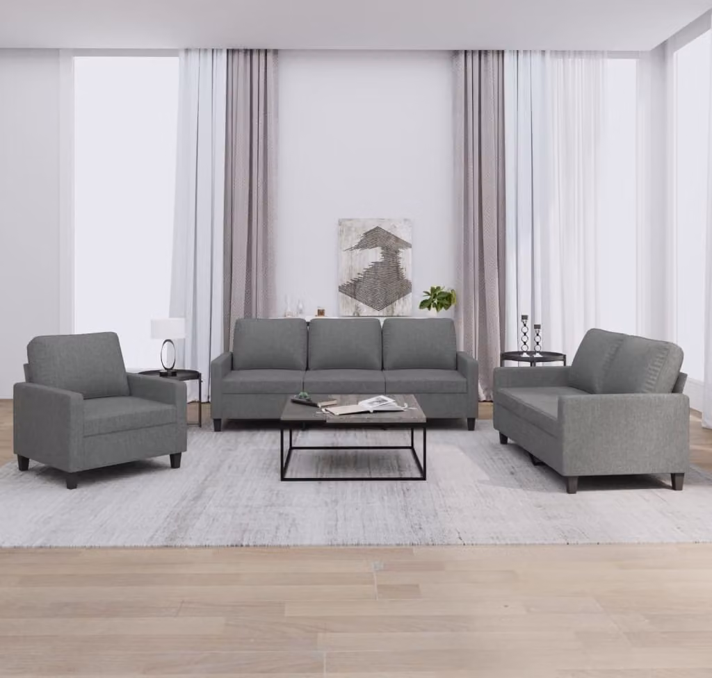 Maison Exclusive - Set divano a 3 pezzi con cuscini in tessuto grigio scuro