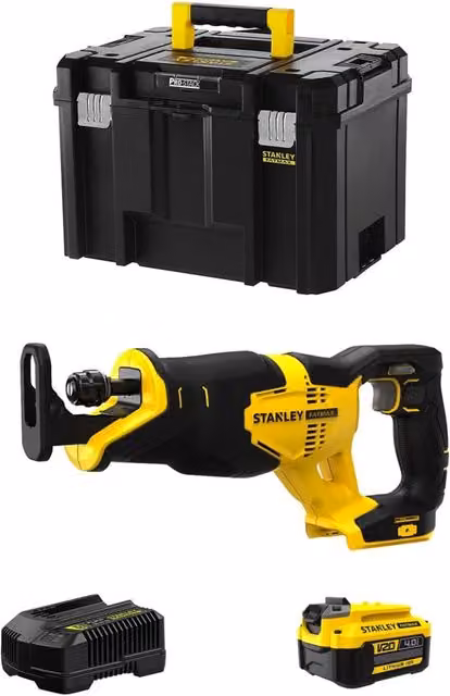 Sega Universale Stanley FatMax SFMCS300M1T Gialla con Batteria da 4,0 Ah, Caricabatteria e Valigetta TSTAK VI