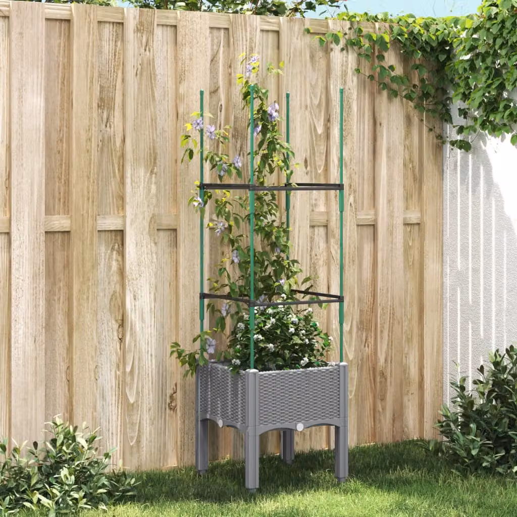 vidaXL Fioriera da Giardino con Graticcio per Piante Rampicanti Grigio Chiaro L/P/H: 40 x 40 x 142,5 cm