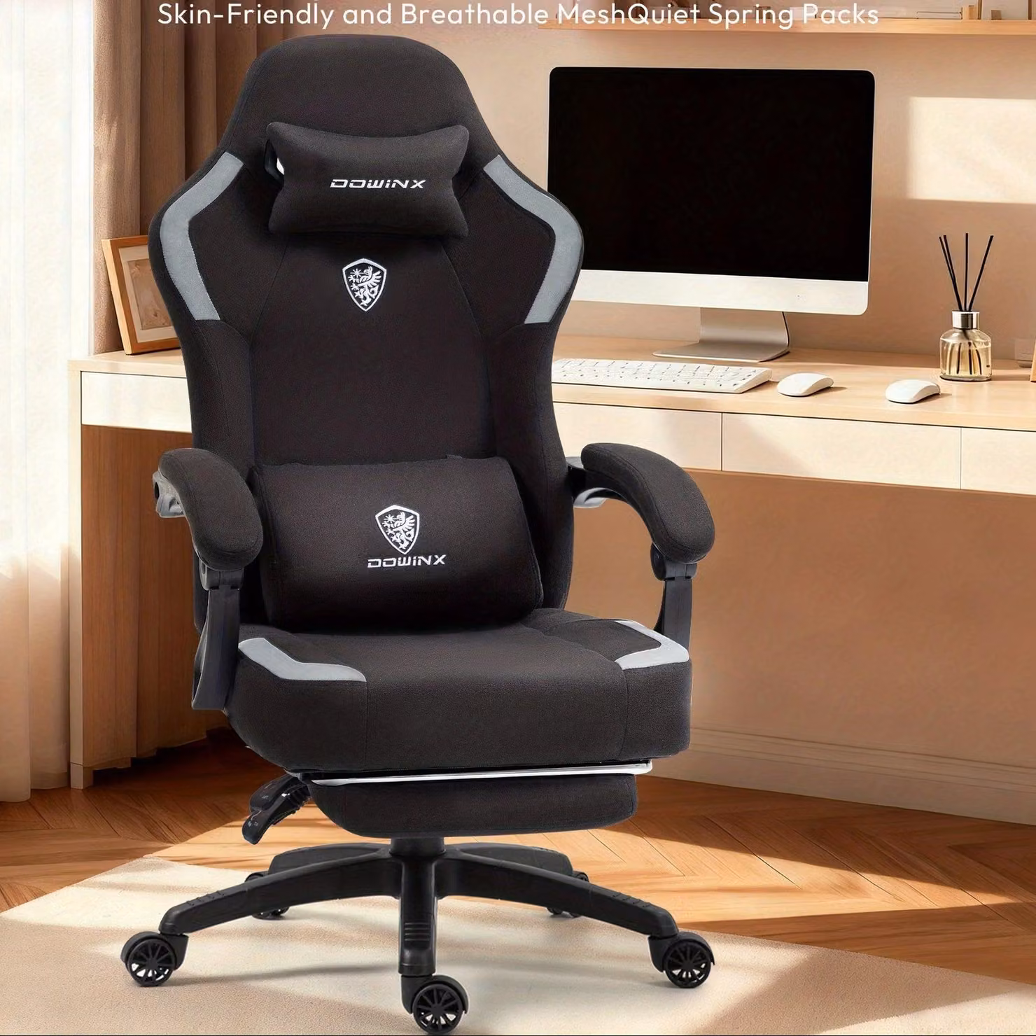 Sedia ergonomica da gaming - Sedia da ufficio - Sedia da corsa - Sedia per computer - Sedia nera - Poggiapiedi regolabile