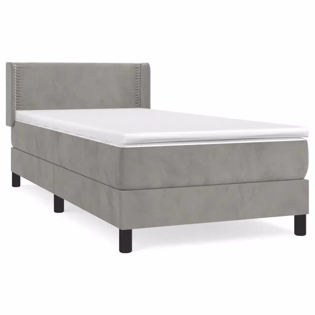 Letto Ibrido vidaXL con Giroletto a Molle e Materasso in Velluto Grigio e Bianco L/P/H: 90 x 190 x 93 cm – 2