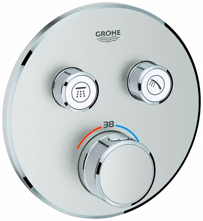 Thermostat Grohe Grohtherm SmartControl avec deux vannes darrêt, rosace murale ronde, 29119DC0, 29119DC0