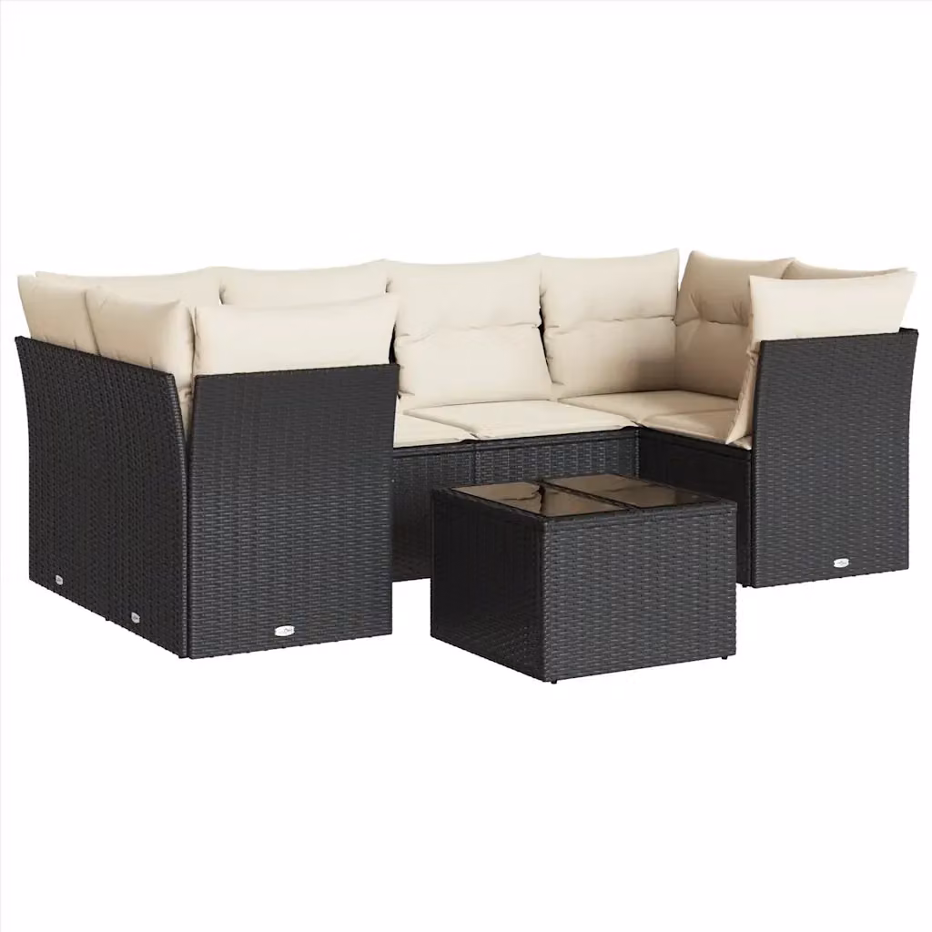 vidaXL Set Divani da Giardino a L con Cuscini 7pz in Polyrattan Nero – 2