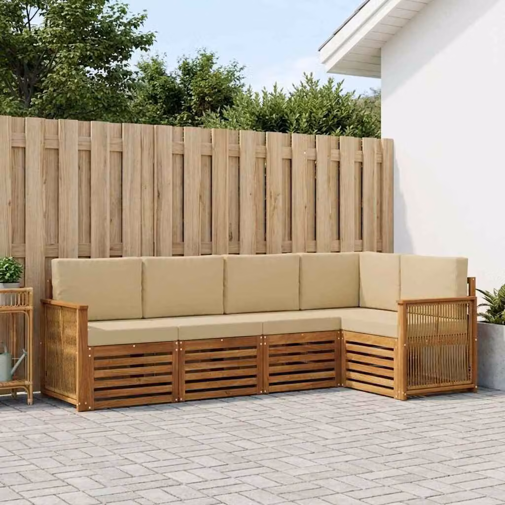 Set di divani da esterno vidaXL a forma di L in legno di acacia con cuscini, beige