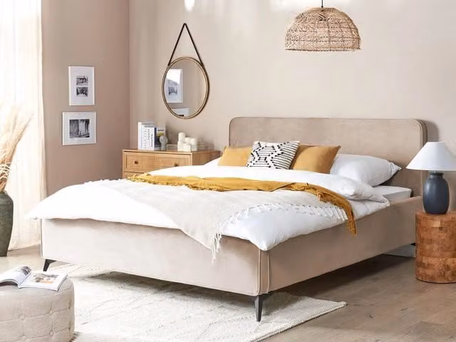 Letto Beliani in velluto Grigio Talpa con doghe in legno e gambe in metallo L/P/H: 220 x 180 x 110 cm