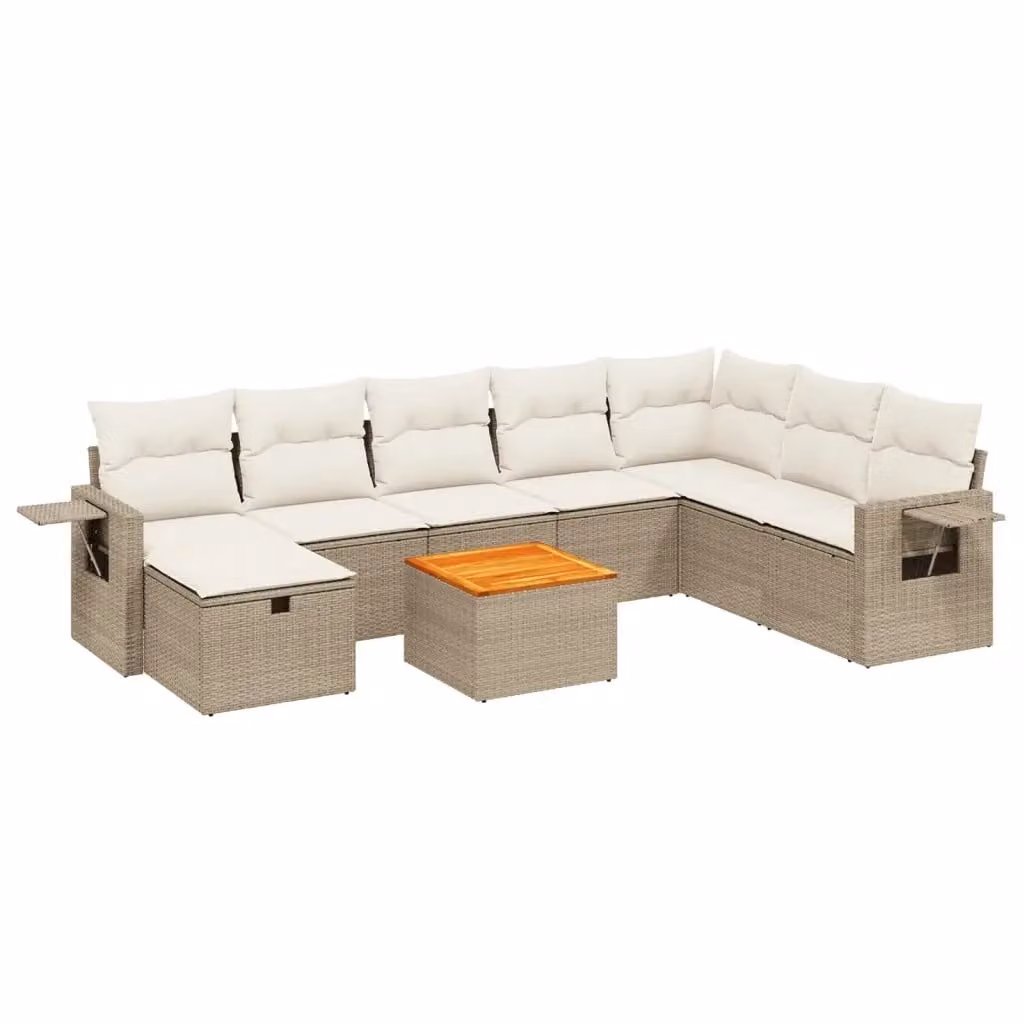 vidaXL Set Divano da Giardino a L 9 pz con Cuscini Beige e Struttura in Acciaio e Legno di Acacia – 2