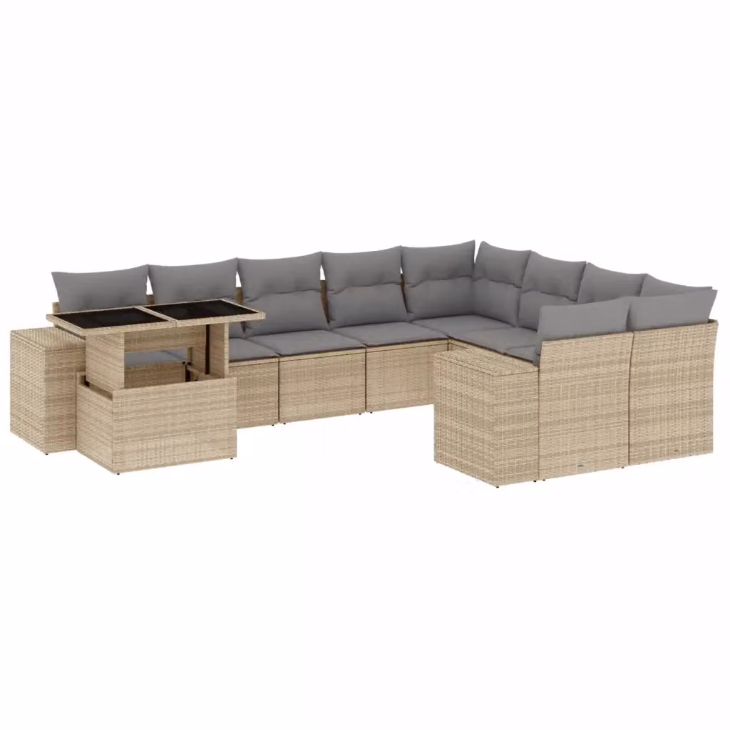 Set Divano da Giardino vidaXL 10 pz in Polyrattan con Cuscini Beige e Grigio per Terrazza e Giardino – 2
