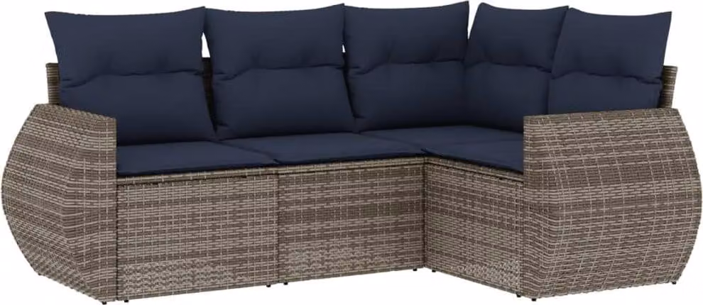 Set Divani da Giardino 4 pz con Cuscini Grigio in Polyrattan