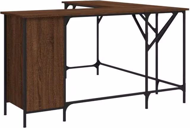 Scrivania tavolo postazione di lavoro mobile per computer studio rovere 141 x 141 x 75 cm legno ingegnerizzato marrone 02_0023621