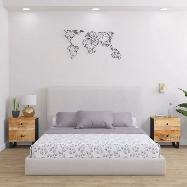 Comodini 2pz-Set di 2 Tavolino da notte 40x33x46 cm in Legno Massello di Mango 281557