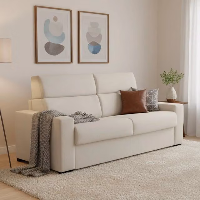 Divano Letto 3 Posti DMORA Beige con Coperture Sfoderabili e Struttura in Legno Made in Italy L: 220 cm, P: 95 cm